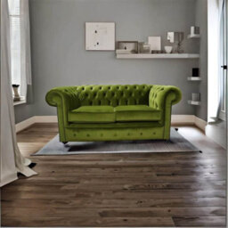 Chesterfield 2 Seater Malta Grass Green Velvet Sofa In Classic Style - thumbnail 2