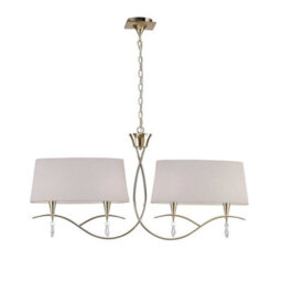 Luminosa Lighting Luminosa Mara Linear Pendant 2 Arm 4 Light E14, French Gold Ivory White Shades - thumbnail 1