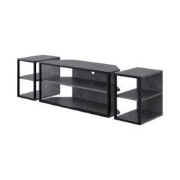 Decortie Modern Echo Tv Unit Set For Tvs Up To 43-Inches W/ 2 Storage Side Table 3 Piece Set Media Centre Living Room (Retro Grey) - thumbnail 2