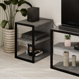 Decortie Modern Echo Tv Unit Set For Tvs Up To 43-Inches W/ 2 Storage Side Table 3 Piece Set Media Centre Living Room (Retro Grey) - thumbnail 5