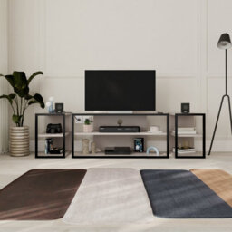 Decortie Modern Echo Tv Unit Set For Tvs Up To 43-Inches W/ 2 Storage Side Table 3 Piece Set Media Centre Living Room (Retro Grey) - thumbnail 4