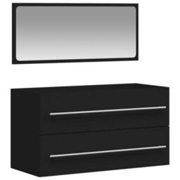 Berkfield Bathroom Cabinet With Mirror Black Engineered Wood - thumbnail 2