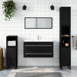 Berkfield Bathroom Cabinet With Mirror Black Engineered Wood - thumbnail 1