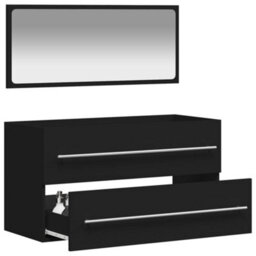 Berkfield Bathroom Cabinet With Mirror Black Engineered Wood - thumbnail 3