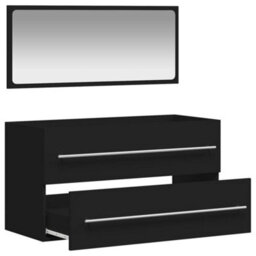 Berkfield Bathroom Cabinet With Mirror Black Engineered Wood - thumbnail 4