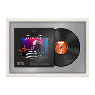 "AK Frames 25X17"" White Sleek Vinyl Record Frame With Mid Grey Mount For 12 Inch Lp Cover & Disc - Overlapped Design" - image 1