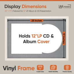 "AK Frames 25X17"" White Sleek Vinyl Record Frame With Mid Grey Mount For 12 Inch Lp Cover & Disc - Overlapped Design" - thumbnail 2