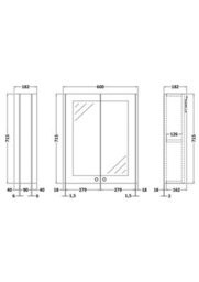 Balterley Traditional Bathroom Wall Mounted 2 Soft-Close Doors Mirror Cabinet With 1 Shelf Storage, Satin Grey, 715 X 600 X 182mm - thumbnail 2