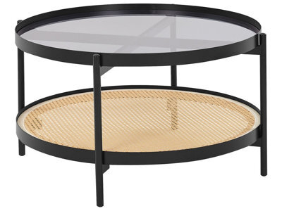 Wyld And Coco Viennese Braid Coffee Table Black Metal Frame Round Glass Top 80Cm - image 1