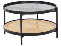 Wyld And Coco Viennese Braid Coffee Table Black Metal Frame Round Glass Top 80Cm - thumbnail 1