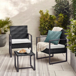 Furniturebox Algarve Black Garden Bistro Set 2 Seat Rattan Garden Table & Chairs Coffee Bistro Table Set Outdoor Patio Bistro Set - thumbnail 2