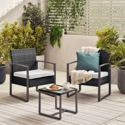 Furniturebox Algarve Black Garden Bistro Set 2 Seat Rattan Garden Table & Chairs Coffee Bistro Table Set Outdoor Patio Bistro Set - thumbnail 1
