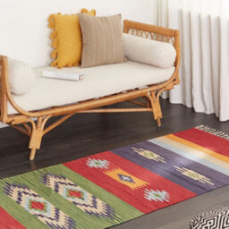 Beliani Kilim Handwoven Multicolour Cotton Rug 80 X 300 Cm Reversible With Tassels - thumbnail 2