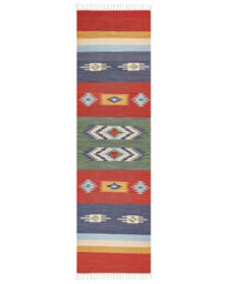 Beliani Kilim Handwoven Multicolour Cotton Rug 80 X 300 Cm Reversible With Tassels - thumbnail 1