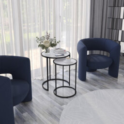 Urbn-Living Urbnliving 59Cm Height Round Nesting Side Coffee Tables White Glass Top With Black Metal Leg Set Of 2 - thumbnail 2