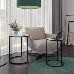 Urbn-Living Urbnliving 59Cm Height Round Nesting Side Coffee Tables White Glass Top With Black Metal Leg Set Of 2