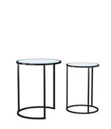 Urbn-Living Urbnliving 59Cm Height Round Nesting Side Coffee Tables White Glass Top With Black Metal Leg Set Of 2 - thumbnail 4