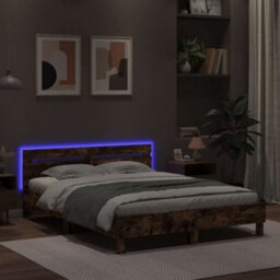 Berkfield Bed Frame With Led Without Mattress Brown Oak 150X200 Cm King Size - thumbnail 4