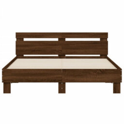 Berkfield Bed Frame With Led Without Mattress Brown Oak 150X200 Cm King Size - thumbnail 7