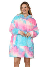 Ms9 Women's Oversized Hoodie Wearable Blanket Hoodie Top With Sherpa Lining Red And Blue - thumbnail 3