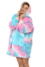 Ms9 Women's Oversized Hoodie Wearable Blanket Hoodie Top With Sherpa Lining Red And Blue - thumbnail 4