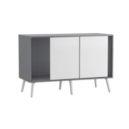 Urbn-Living Urbnliving 3-Door Sliding Cabinet Sideboard Grey Carcass With White Doors Storage Organiser Home Cupboard White Wooden Legs - thumbnail 5