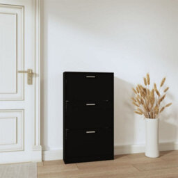 Berkfield Shoe Cabinet Black 59X17X108 Cm Engineered Wood - thumbnail 3