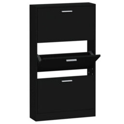 Berkfield Shoe Cabinet Black 59X17X108 Cm Engineered Wood - thumbnail 2