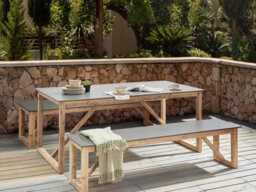 Beliani Garden Dining Set With Benches Notteri Concrete Grey - thumbnail 2