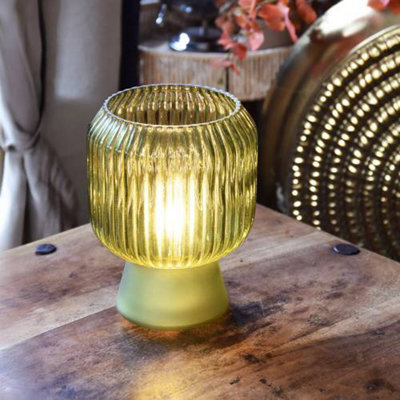 Madison & Mayfair Battery Operated Green Ridged Glass Led Lamp - image 1