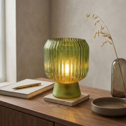 Madison & Mayfair Battery Operated Green Ridged Glass Led Lamp - thumbnail 2