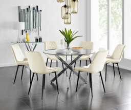 Furniturebox Uk Novara 120Cm Round Dining Table And 6 Cream Pesaro Black Leg Chairs