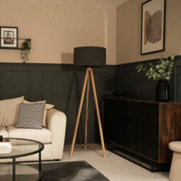 Valuelights Barbro Natural Tripod Floor Lamp With Charcoal Boucle Shade And Bulb - thumbnail 2