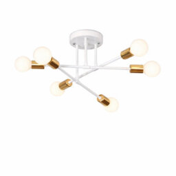 Shopnbits Sputnik Chandelier Ceiling Light 6 Lights Modern Semi Flush Mount White Lamp Ceiling Light