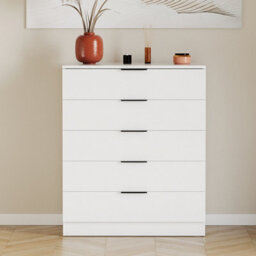 Lassic Vida Designs Trega White 5 Drawer Chest Anti-Bowing Support & Stylish Black Handles, (H)900mm X (W)660mm X (D)360mm - thumbnail 2