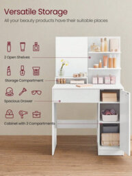 Vasagle Dressing Table, Makeup Table, Vanity Table With Mirror, 1 Drawer, 2 Shelves, Storage Cabinet - thumbnail 2