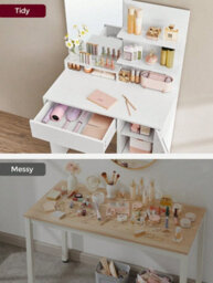 Vasagle Dressing Table, Makeup Table, Vanity Table With Mirror, 1 Drawer, 2 Shelves, Storage Cabinet - thumbnail 3