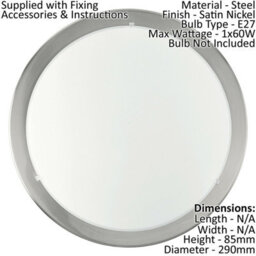 Satin Nickel Wall Flush Ceiling Light With White Clear Glass Shade E27 60W - thumbnail 2