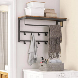 Coat Rack Wall-Mounted Coat Hook W/ 10 Hooks Hanging Rail Entryway Shelf - thumbnail 3
