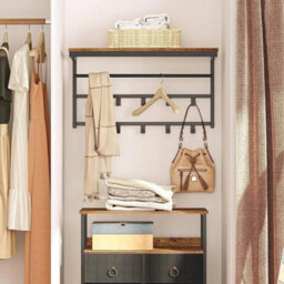 Coat Rack Wall-Mounted Coat Hook W/ 10 Hooks Hanging Rail Entryway Shelf - thumbnail 4