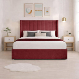 Luxury Red Plush Milan Super King Size Bed Frame With Mattress 54 Inches Wingback Headboard 2 Footend Storage Drawers - thumbnail 4