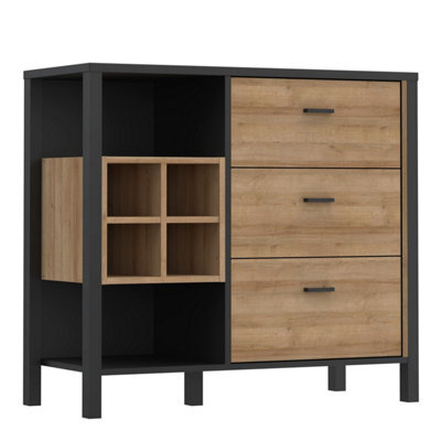 Furniture To Go High Rock 3 Drawer Display Chest In Matt Black/riviera Oak - image 1