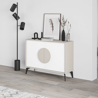 Decortie Gora Sideboard Console Modern Storage Cabinet With 2 Pull-Open Doors Metal Legs White 110Cm Width - image 1