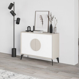 Decortie Gora Sideboard Console Modern Storage Cabinet With 2 Pull-Open Doors Metal Legs White 110Cm Width
