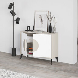Decortie Gora Sideboard Console Modern Storage Cabinet With 2 Pull-Open Doors Metal Legs White 110Cm Width - thumbnail 4