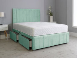 Comfy Deluxe 5Ft King Panel Duck Egg Plush Divan Bed Set Headboard & Footboard 2 Drawers Right Side - thumbnail 1
