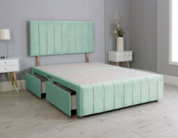 Comfy Deluxe 5Ft King Panel Duck Egg Plush Divan Bed Set Headboard & Footboard 2 Drawers Right Side - thumbnail 2