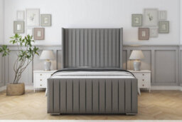 "Sloomy Marlborough Pewter Dumfries Bed Frame With Mattress With 50""  Upholstered Wingback Headboard 2'6 Small Single" - thumbnail 1