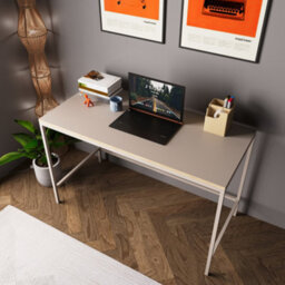 120Cm Wide Home Office Desk Wooden Study Table With Metal Legs Computer Writing Desk For Remote Working (Light Grey, Viya) - thumbnail 2