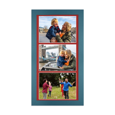 AK Frames 16X8 Navy Blue Modern Multi Photo Frame With Crimson Mount - Holds 3 Apertures (3X) 7X5 Photos - image 1